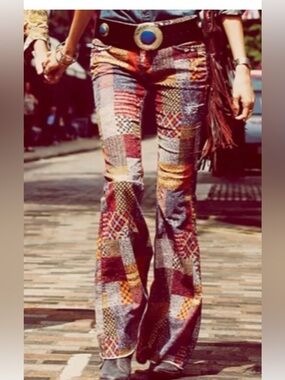 Free People Vintage Patchwork Corduroy Flare Pants Rare Boho Size 29